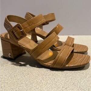 Sam Edelman Circus Tan Strappy Block Heel Sandals Sz 6.5. Tan camel croc.